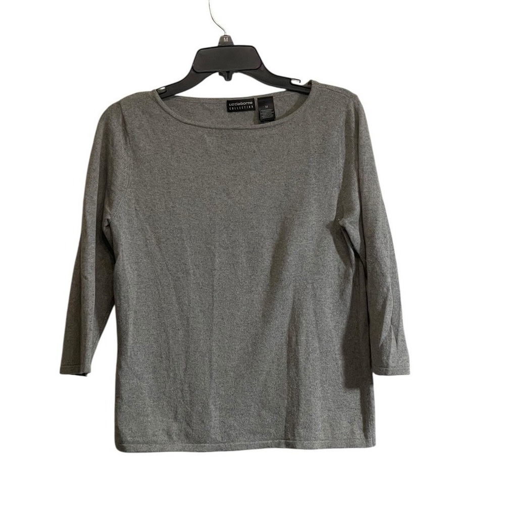 Vtg Liz Claiborne Studio Sweater Med Gray Cashmere Silk Quiet Luxury Old Money